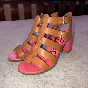 KELSI DAGGER Leather Ankle Strap Block Heel Open Toe Shoes